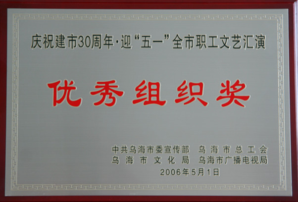 2006年烏海市慶祝建市30周年優(yōu)秀組織獎